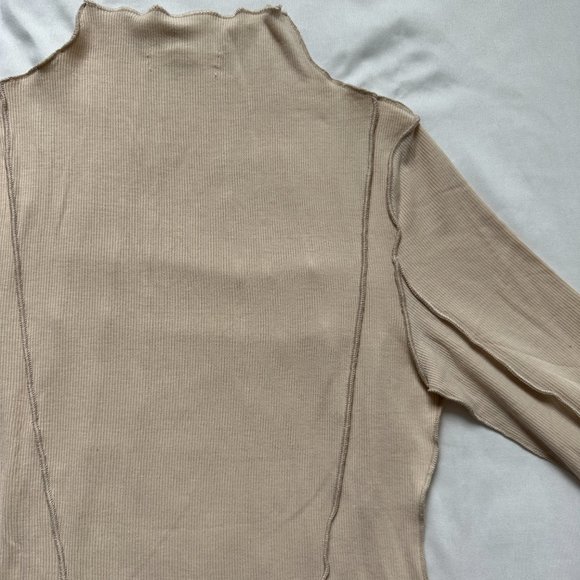cream mock neck long sleeve ribbed top - Picture 2 of 5